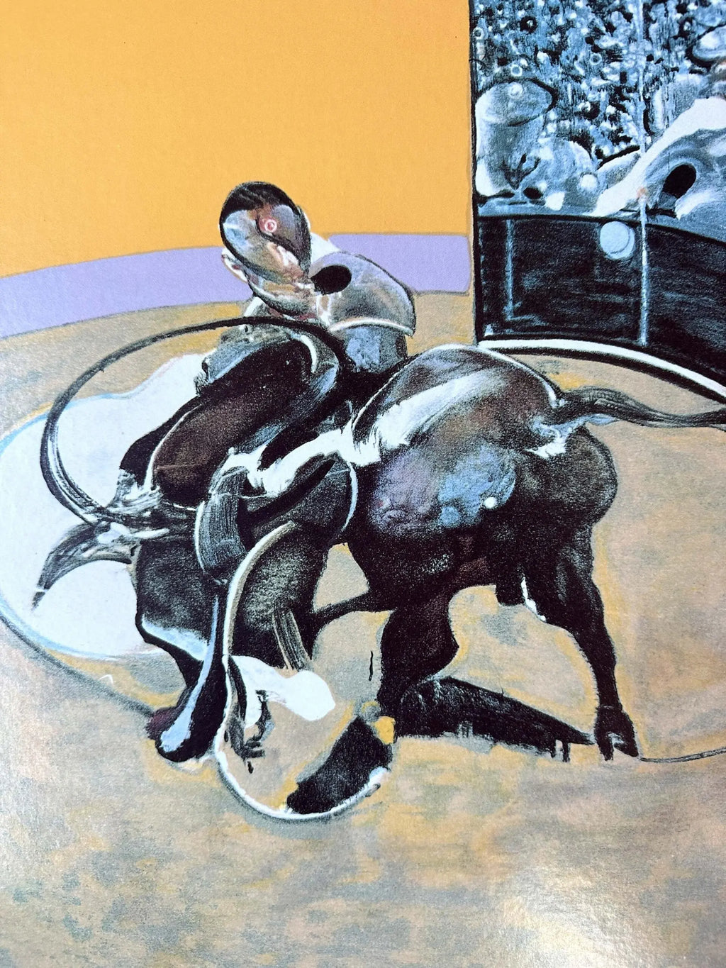 Large original serigraph poster of Francis Bacon's Feria Nimes 1992 exhibition, showcasing vivid artwork and bold colors.
