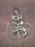 Francis Bacon Georges à Bicyclette 1995 offset lithograph art print showing abstract figures and vibrant colors on paper.