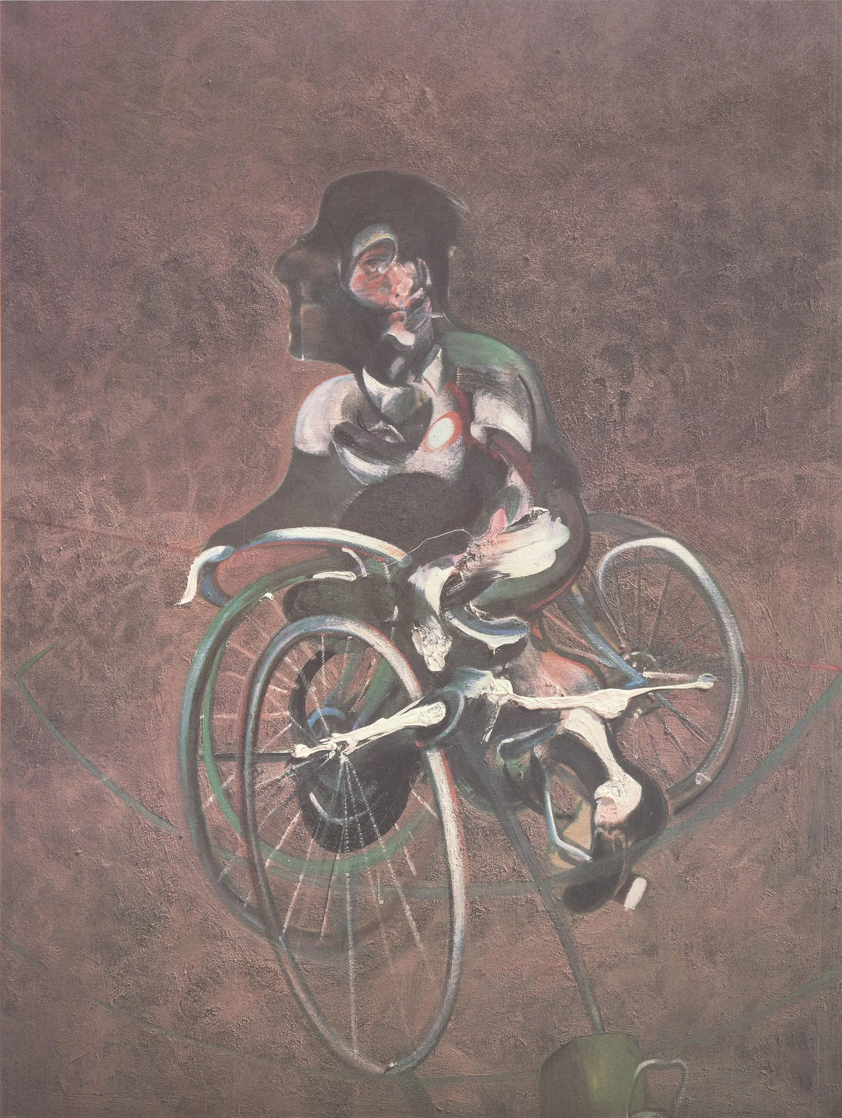 Francis Bacon Georges à Bicyclette 1995 offset lithograph art print showing abstract figures and vibrant colors on paper.