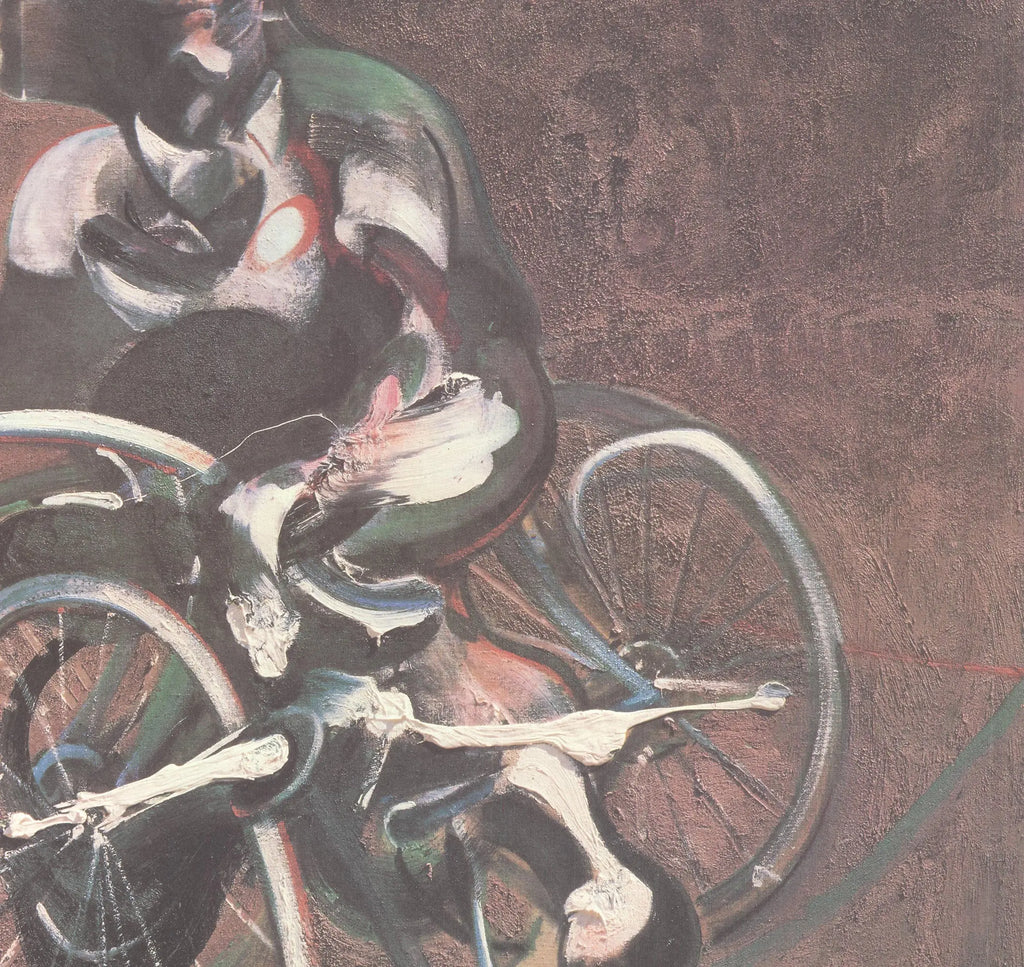 Francis Bacon lithograph art print titled "Georges à Bicyclette" from 1995, featuring abstract portrait artwork in bold colors.