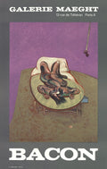 Lithograph poster of Francis Bacon's "Personnage Couché" 1966 from Galerie Maeght, featuring abstract human figure artwork.