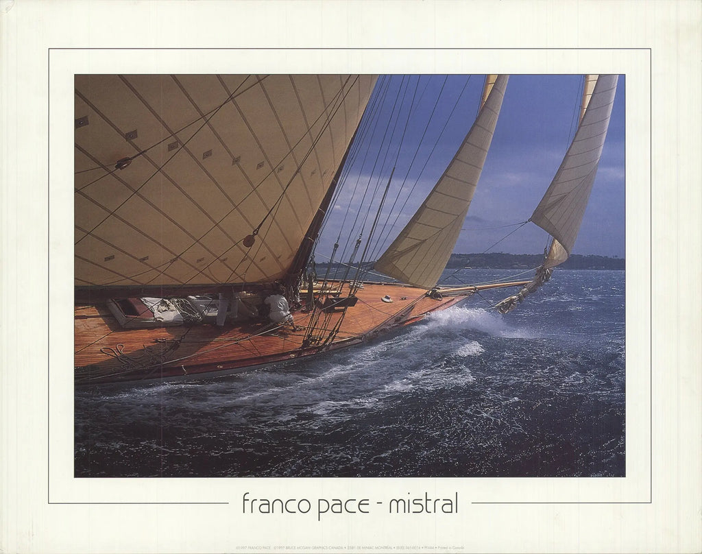 Original Franco Pace Mistral 1997 sailing nautical photography offset lithograph poster showing a maritime scene with sailboats.