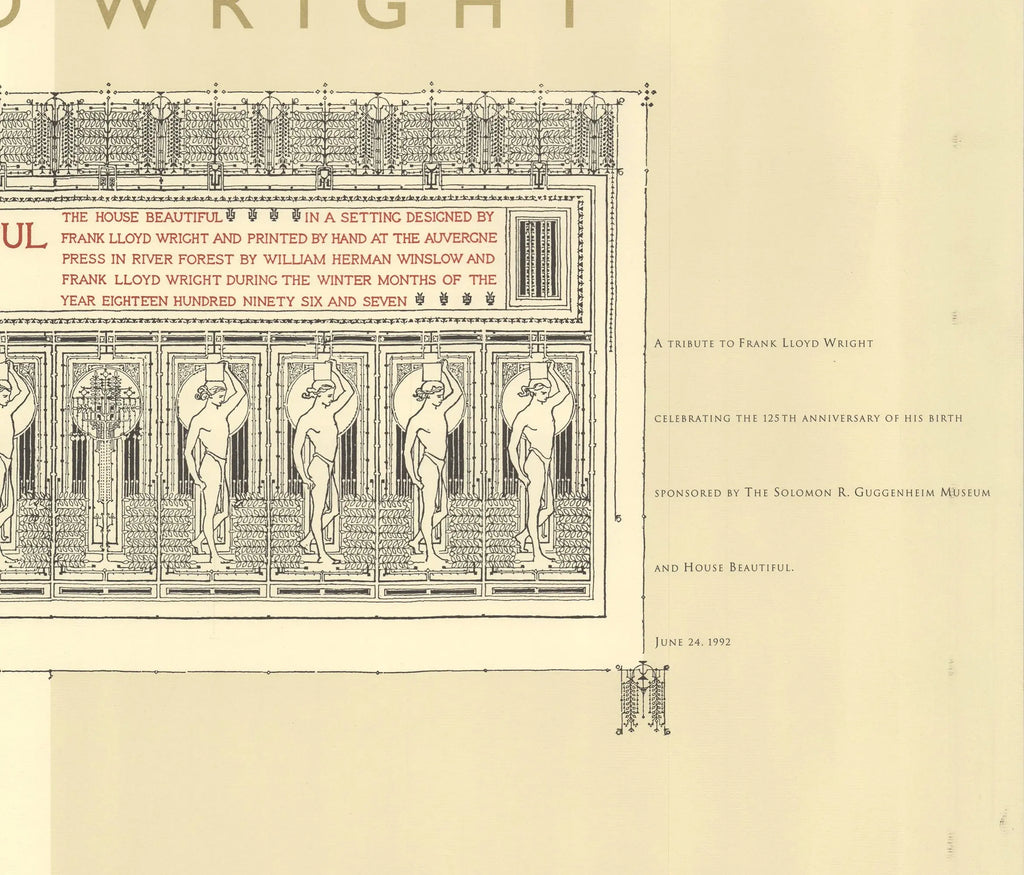 Frank Lloyd Wright House Beautiful 1992 Guggenheim Exhibition poster featuring architectural artwork by Frank Lloyd Wright.