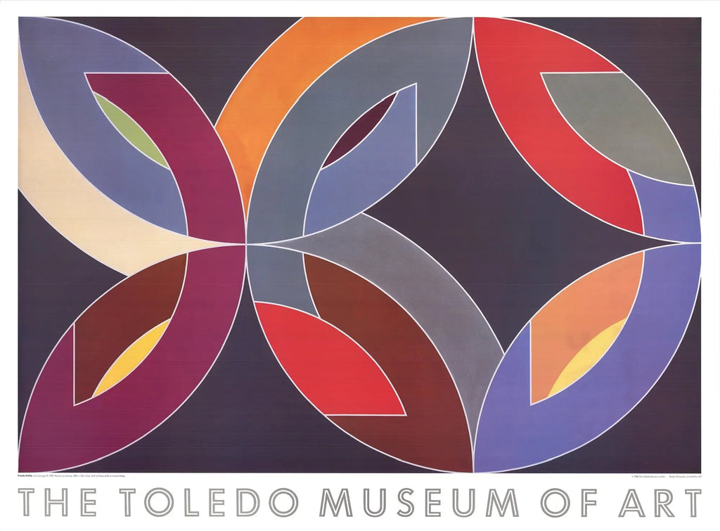 Frank Stella Lac Laronge IV 1986 offset lithograph abstract art poster featuring bold geometric shapes and vibrant colors.
