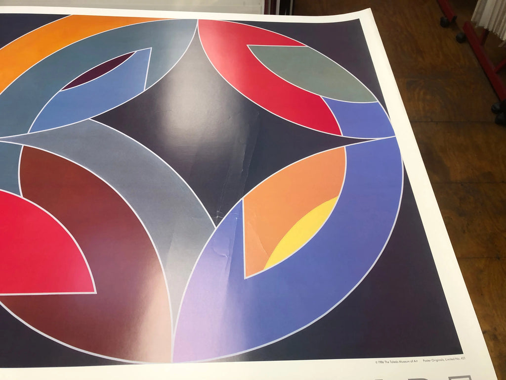 Frank Stella Lac Laronge IV 1986 offset lithograph abstract art poster, showcasing vibrant geometric shapes and bold colors.