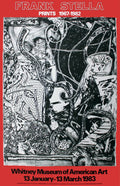 Original Frank Stella lithograph print from the 1967-1982 Whitney Museum exhibition, showcasing abstract geometric artwork.