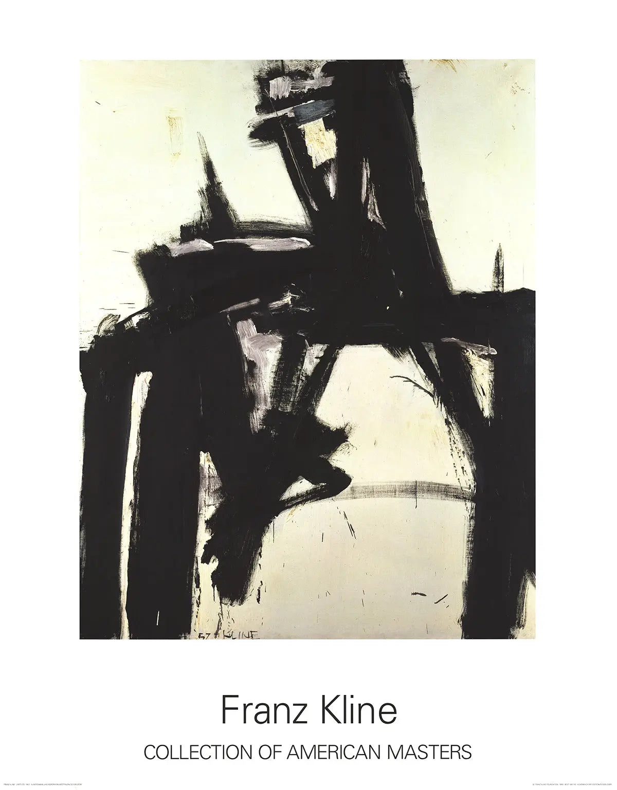 Franz Kline Untitled 1990 abstract expressionist large offset lithograph poster featuring bold black brushstrokes and dynamic composition.