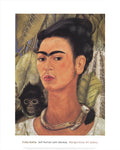Frida Kahlo self-portrait with monkey fine art poster print showing Kahlo's face and monkey in her signature style.