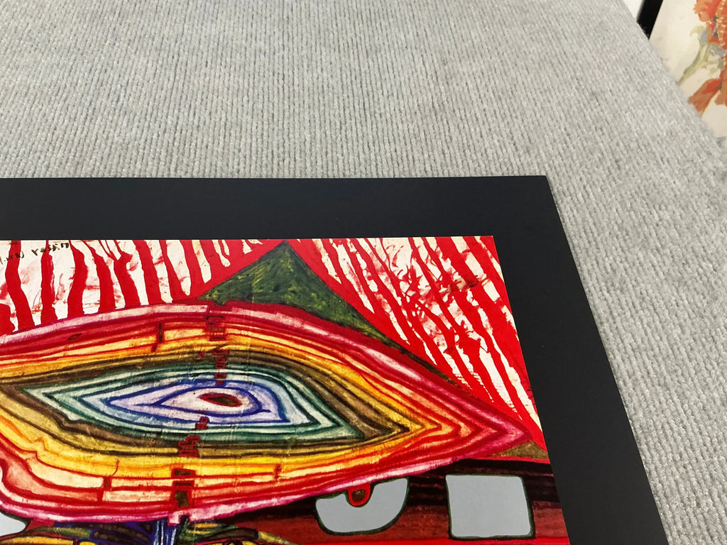 Friedensreich Hundertwasser art poster featuring "The Eye and the Beard of God," showcasing vibrant abstract design and bold colors.