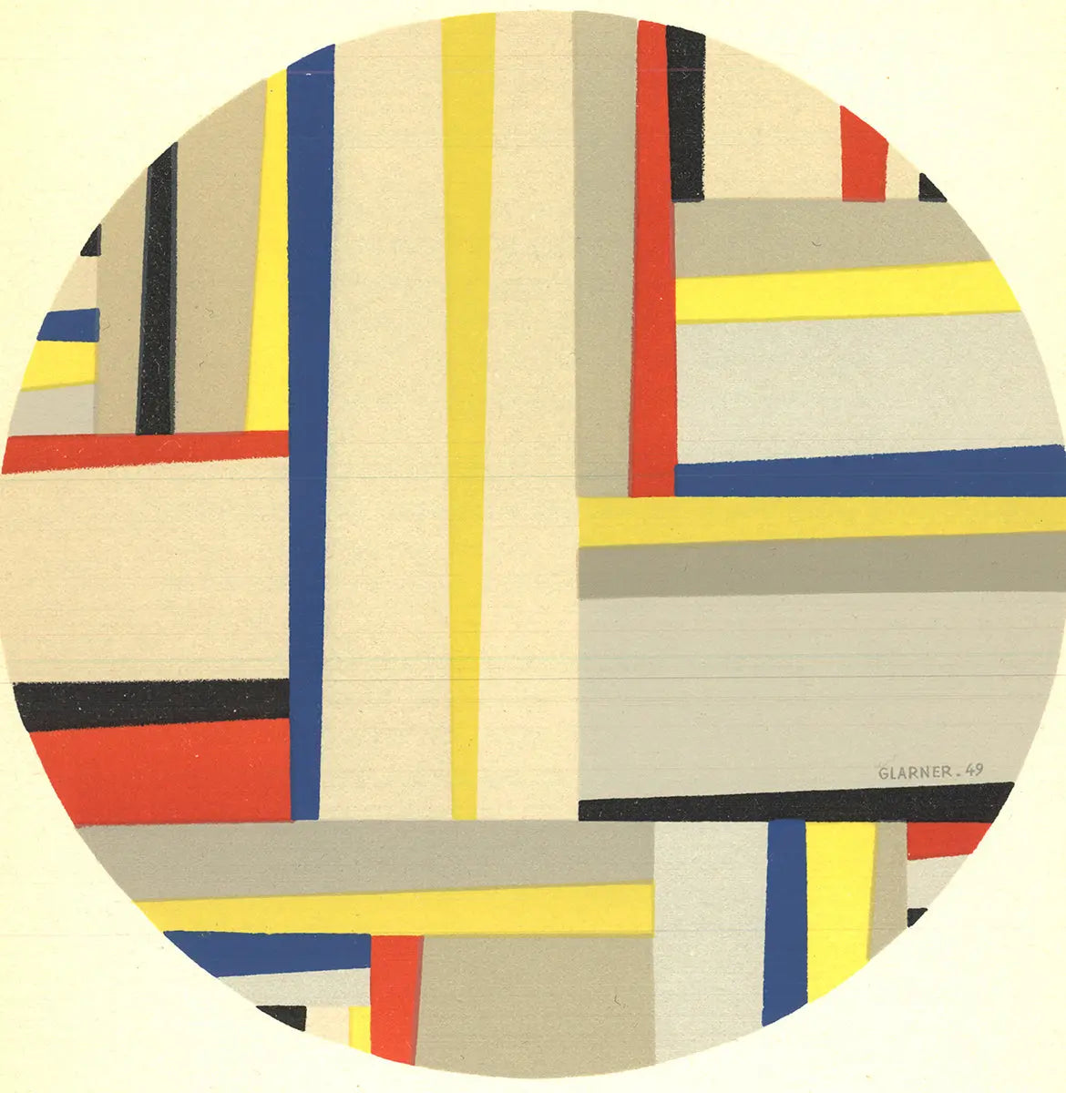 Fritz Glarner Tondo 1964 original lithograph abstract modernist art print with geometric shapes and vibrant colors.
