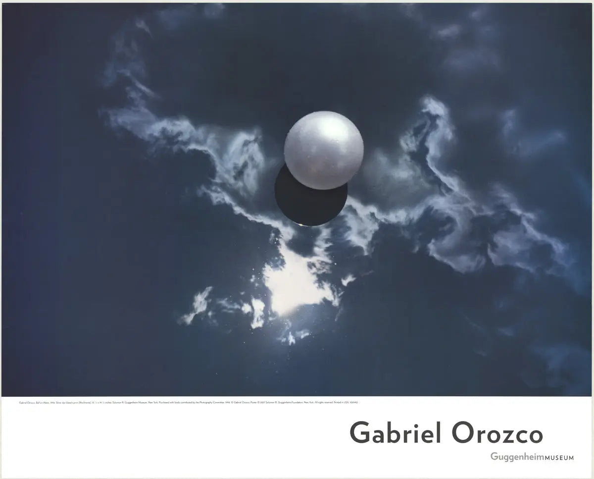 Gabriel Orozco Ball on Water 2007 exhibition poster featuring a minimalist design with a black circle resembling a ball on water.