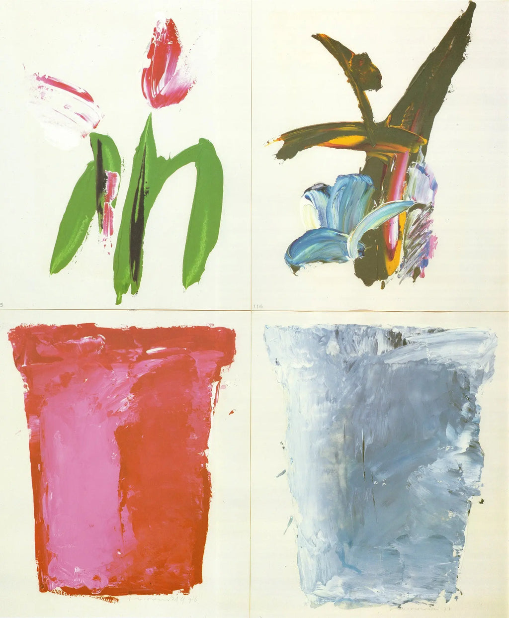 Gérard Gasiorowski floral pots lithograph poster from Galerie Maeght exhibition, featuring colorful flower illustrations.