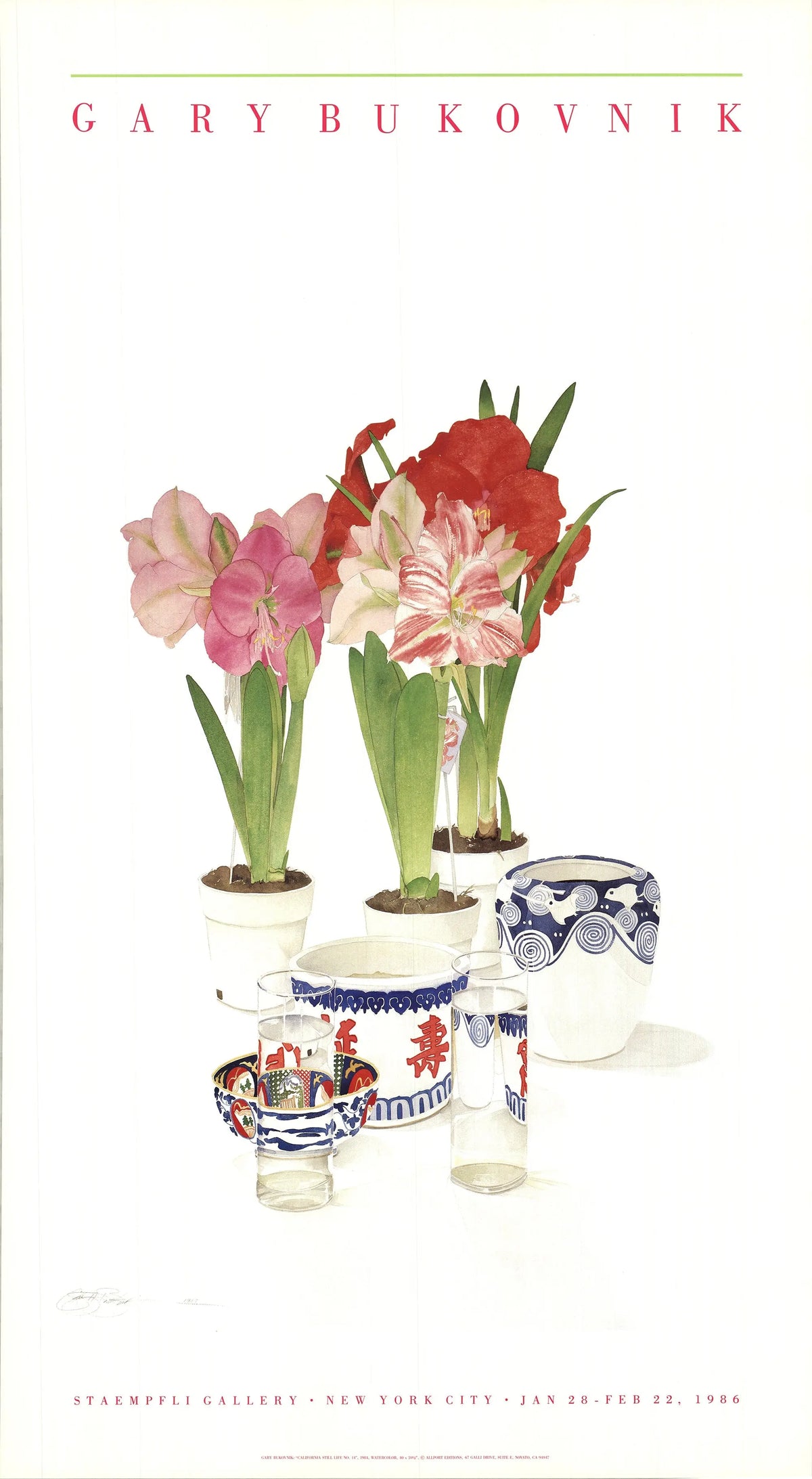 Gary Bukovnik California Still Life No. 14 floral lithograph showing vibrant flowers and detailed botanical artwork from 1986.