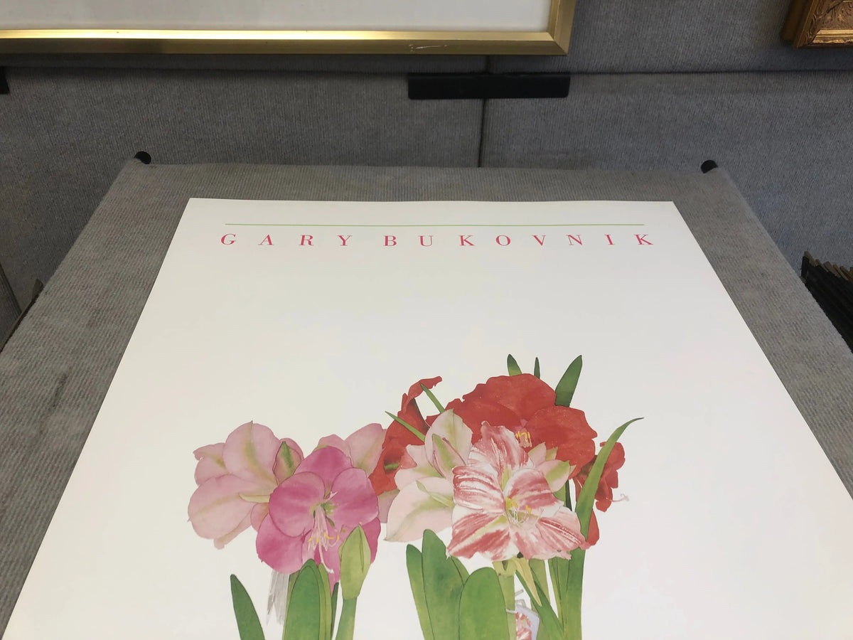 Gary Bukovnik California Still Life No. 14 floral lithograph featuring vibrant, detailed botanical artwork from 1986.