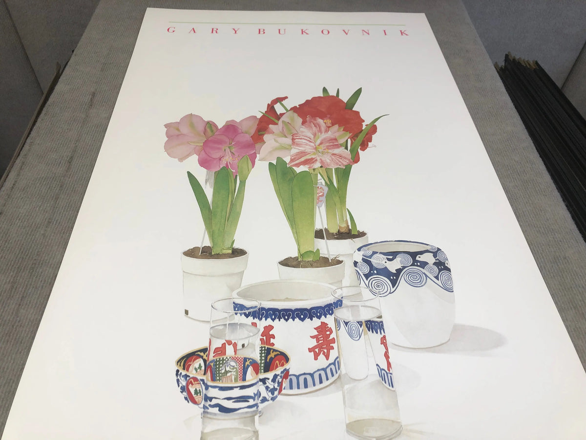 Gary Bukovnik California Still Life No. 14 1986 floral lithograph showing vibrant flowers and botanical details.