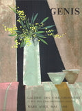 Original lithograph exhibition poster by Rene Genis for Galerie Des Chaudronniers, 1984, featuring abstract artwork and bold design elements.