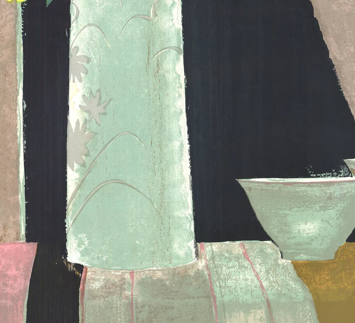 Original lithograph exhibition poster by Rene Genis for Galerie Des Chaudronniers 1984, featuring abstract artwork and bold typography.