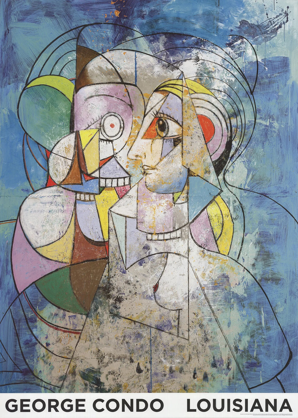 Large George Condo mythological figures offset lithograph art poster featuring colorful, abstract myth-inspired imagery.