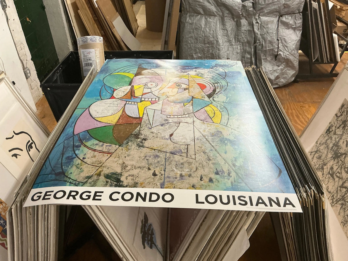 Large George Condo mythological figures offset lithograph art poster showing vibrant myth-inspired artwork and bold colors.