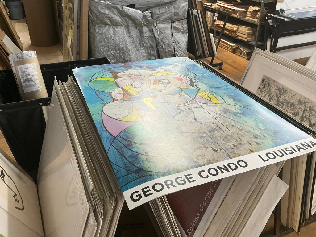 Large George Condo mythological figures lithograph art poster featuring colorful, abstract mythic characters and artistic details.