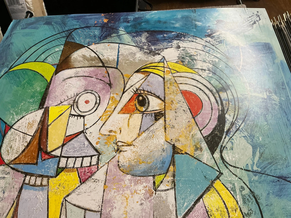 Large George Condo Mythological Figures offset lithograph art poster showcasing colorful mythological characters and abstract design.