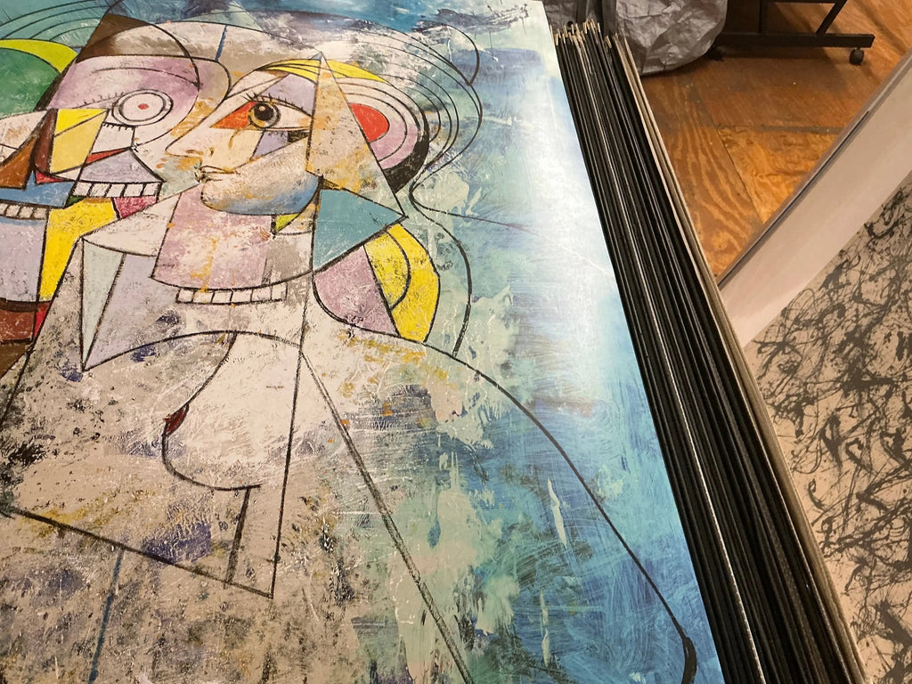 Large George Condo mythological figures lithograph art poster showcasing colorful, abstract myth-inspired illustrations.