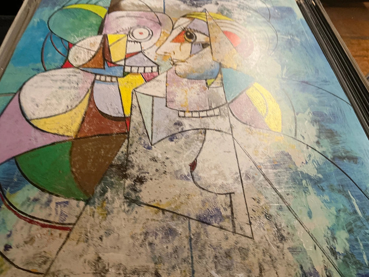 Large George Condo mythological figures offset lithograph art poster featuring colorful, abstract myth-inspired characters on paper.