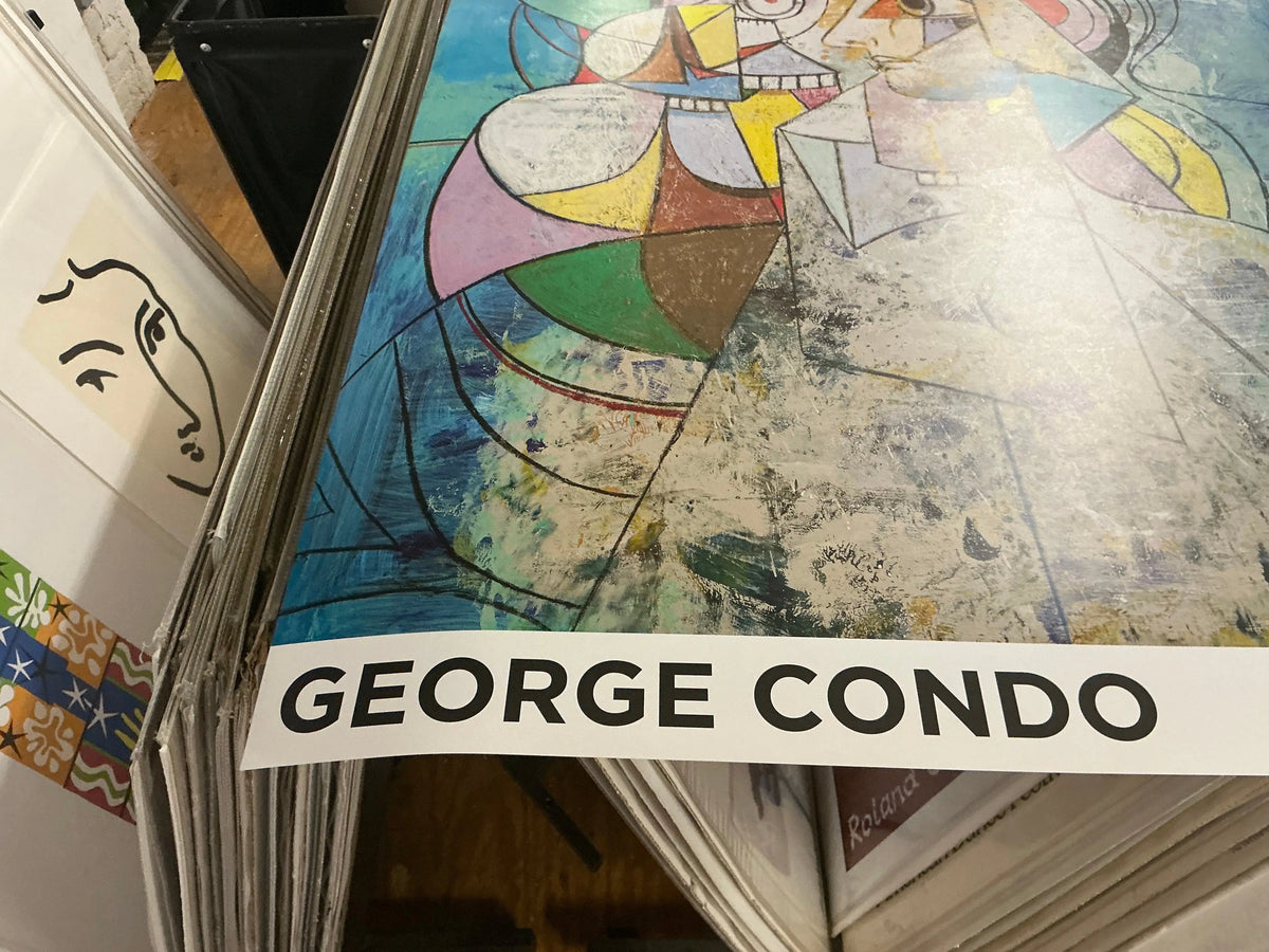 Large George Condo mythological figures offset lithograph art poster showcasing vibrant, surreal myth-inspired illustrations.