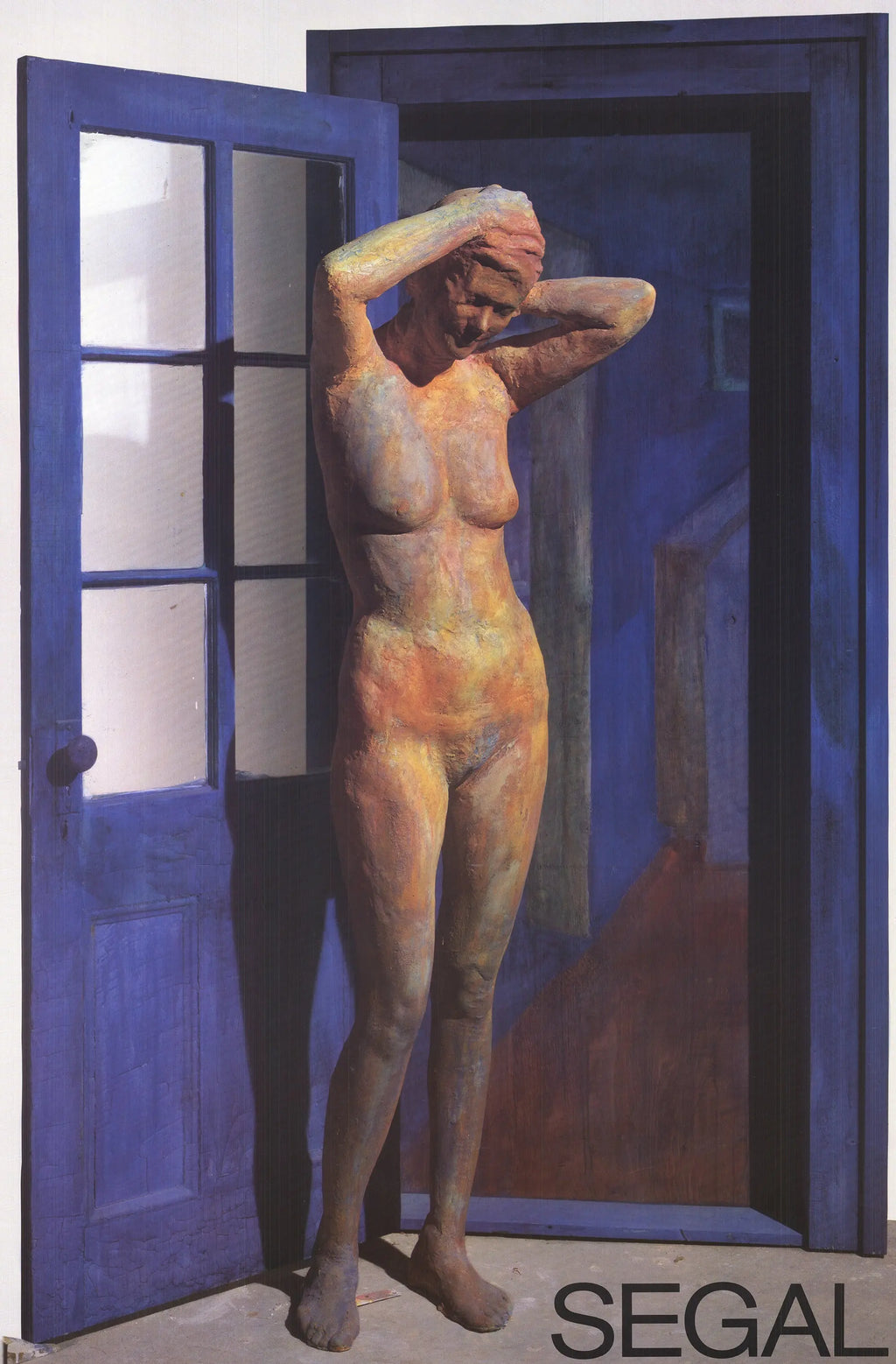 George Segal standing nude in doorway lithograph poster from 1985, featuring a minimalist artistic depiction of a nude figure.