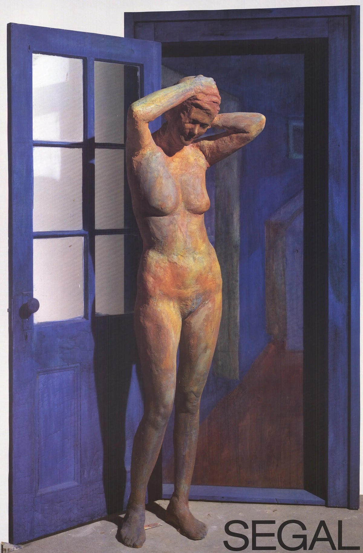 George Segal standing nude in doorway lithograph poster from 1985, featuring a minimalist artistic depiction of a nude figure.