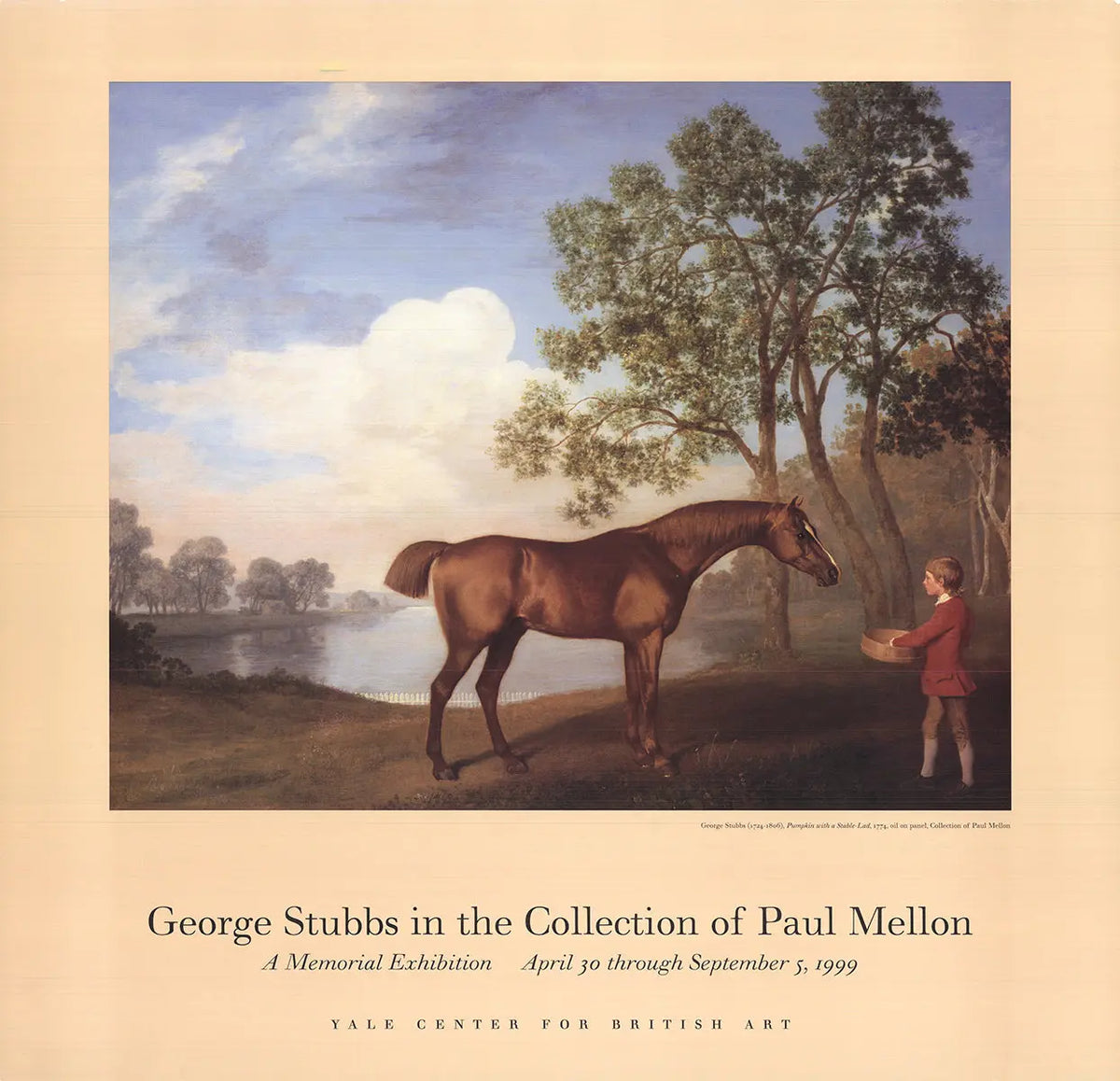 George Stubbs lithograph print of a pumpkin with a stable-lad, 1999 offset lithograph artwork, detailed and vividly colored.
