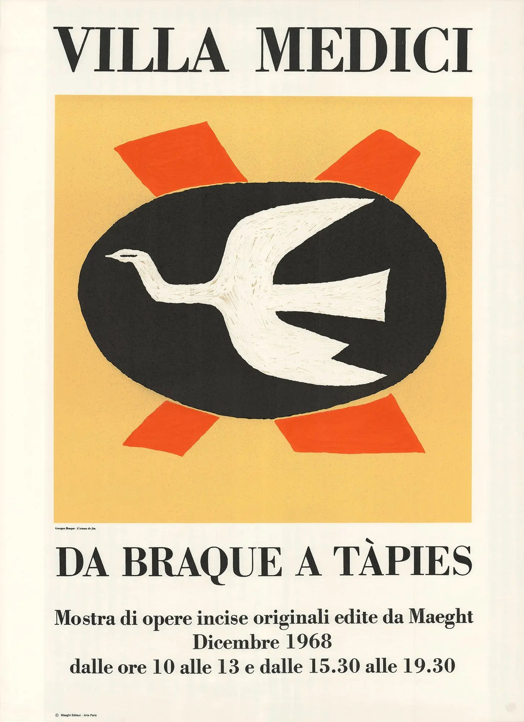 Original Georges Braque Villa Medici 1968 lithograph poster showcasing abstract artwork from the exhibition.