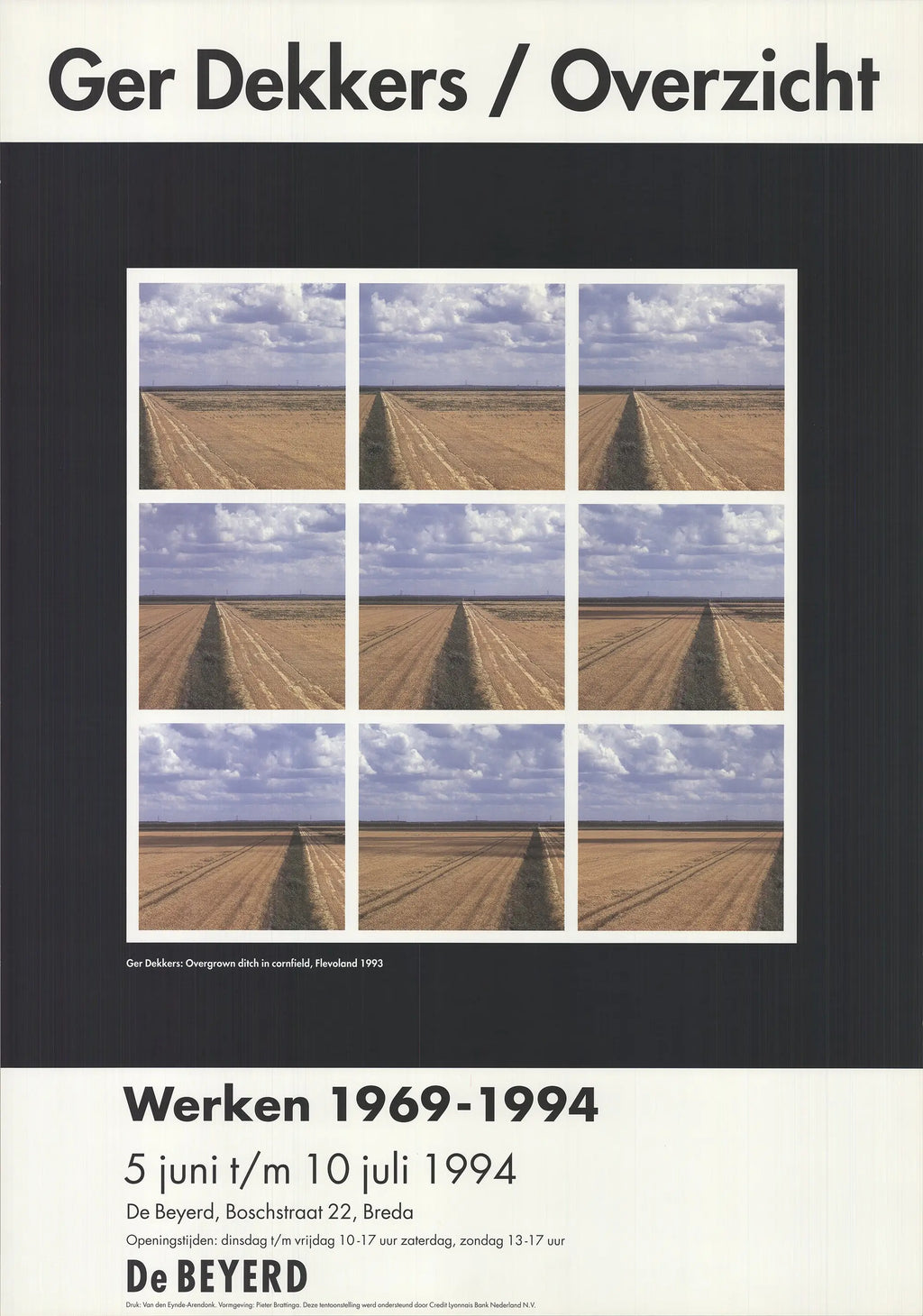 Ger Dekkers Overview 1994 original offset lithograph exhibition poster, featuring abstract artwork and bold graphic design.