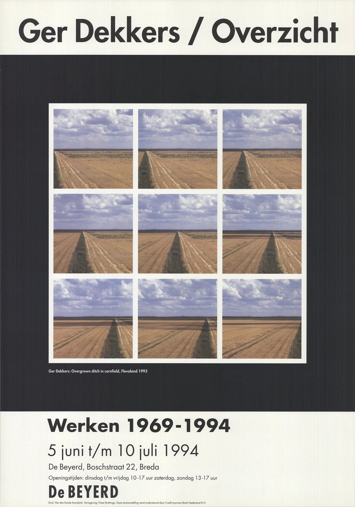 Ger Dekkers Overview 1994 original offset lithograph exhibition poster, featuring abstract artwork and bold graphic design.