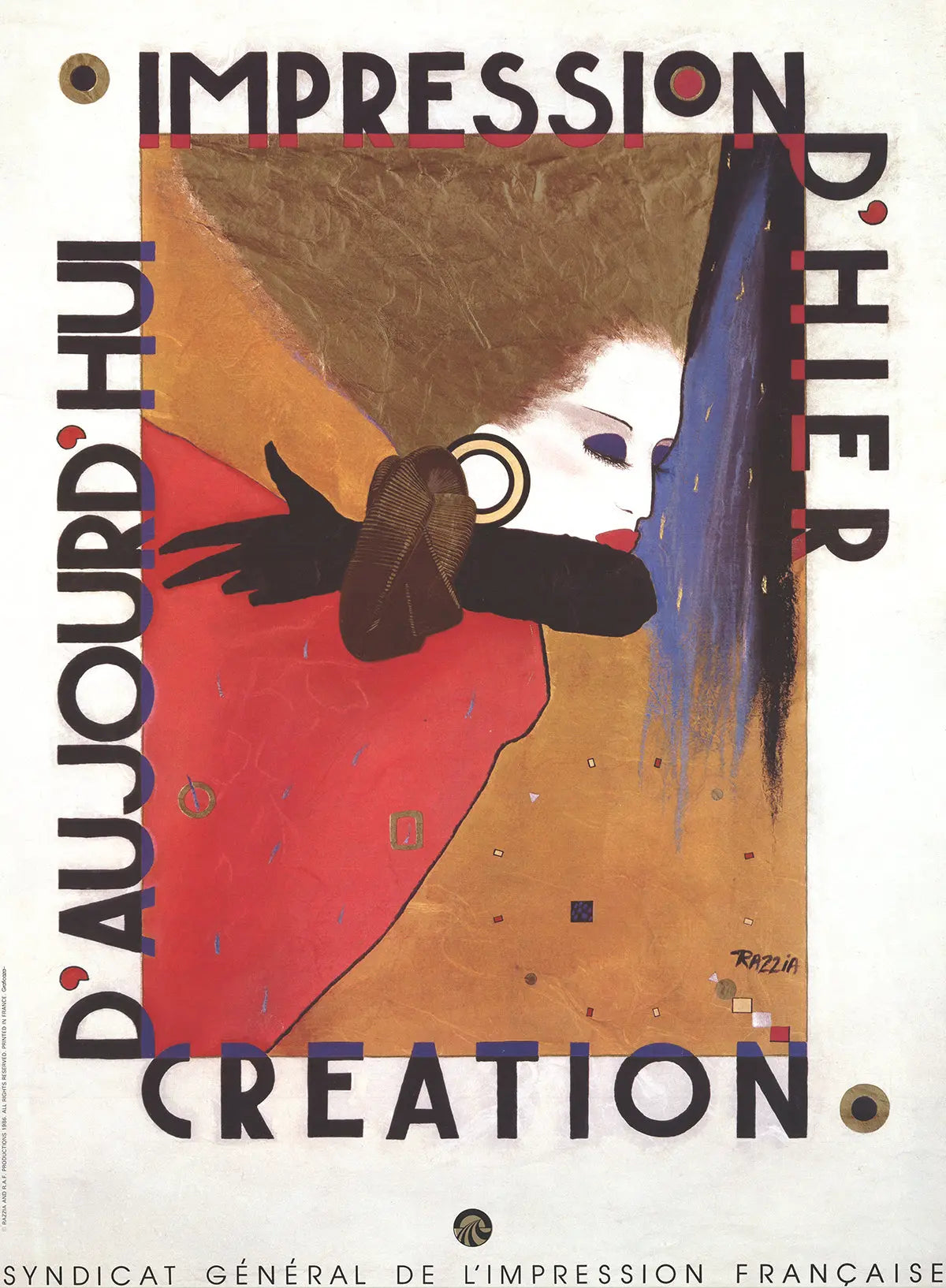 Gerard Razzia Impression D'Hier 1987 vintage offset lithograph art poster featuring abstract design and bold colors.