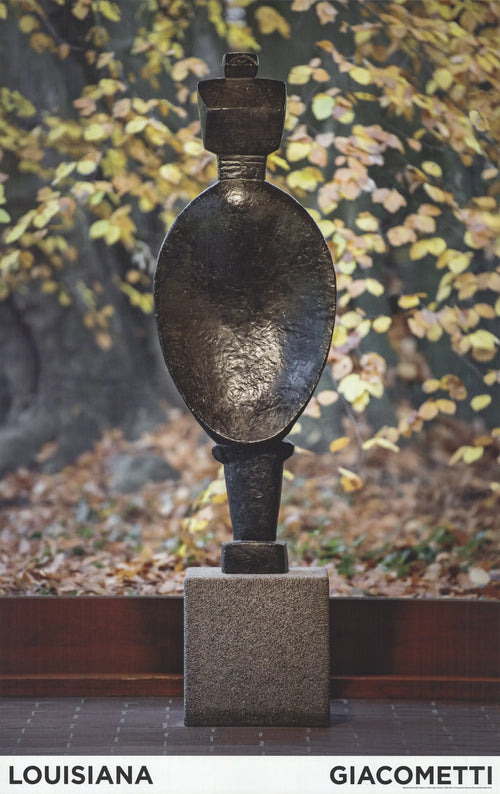 Alberto Giacometti Femme-Cuillere exhibition poster featuring a modern art sculpture at Louisiana Museum, with detailed textured surface.