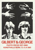 Original Gilbert & George Photo-Pieces 1971-1980 exhibition poster from 1981, featuring contemporary art by Gilbert & George.