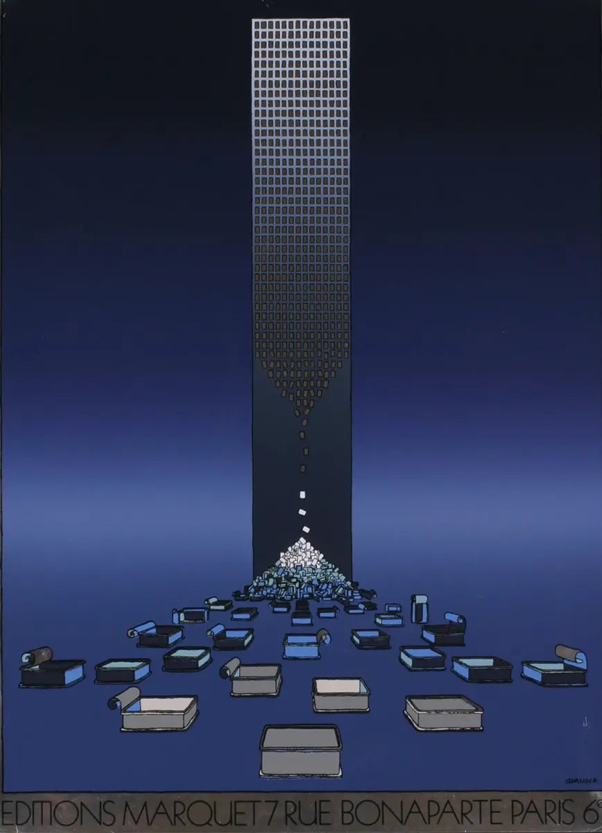 Michel Granger abstract foil print poster from 1982, featuring vibrant colors and modern artistic design by Michel Granger.