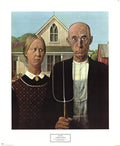 Vintage Grant Wood American Gothic 1982 offset lithograph art poster featuring the rural couple and Gothic-style window.