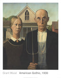 Grant Wood American Gothic offset lithograph art poster print, 71x56cm, featuring the farmhouse and figures from the artwork.