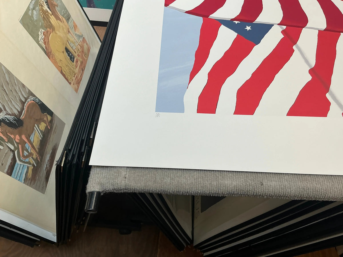 Gretchen Dow Simpson Flags 1991 signed limited edition serigraph print showing vibrant flag designs on textured paper