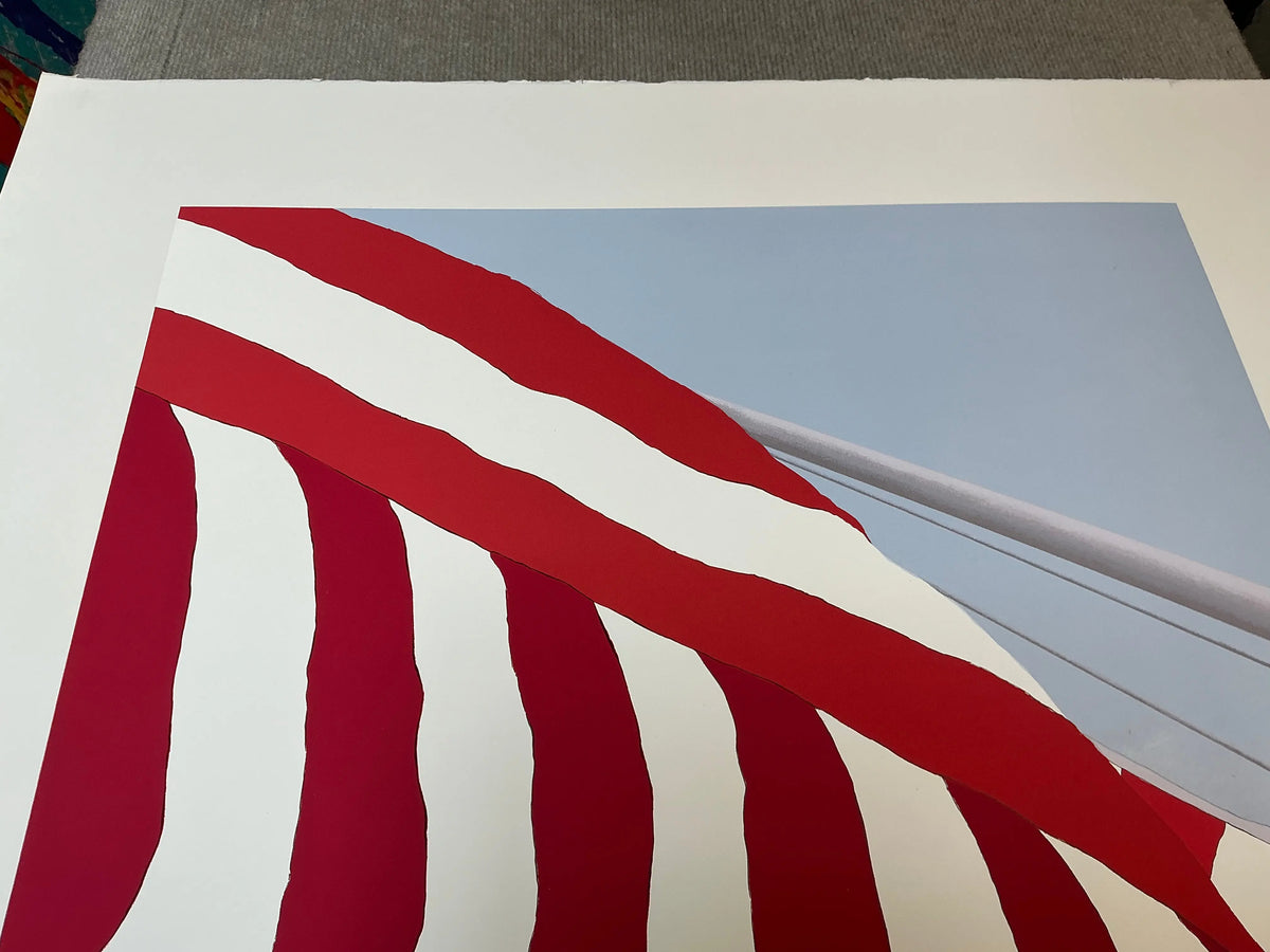 Gretchen Dow Simpson signed limited edition serigraph print featuring American flags, created in 1991.