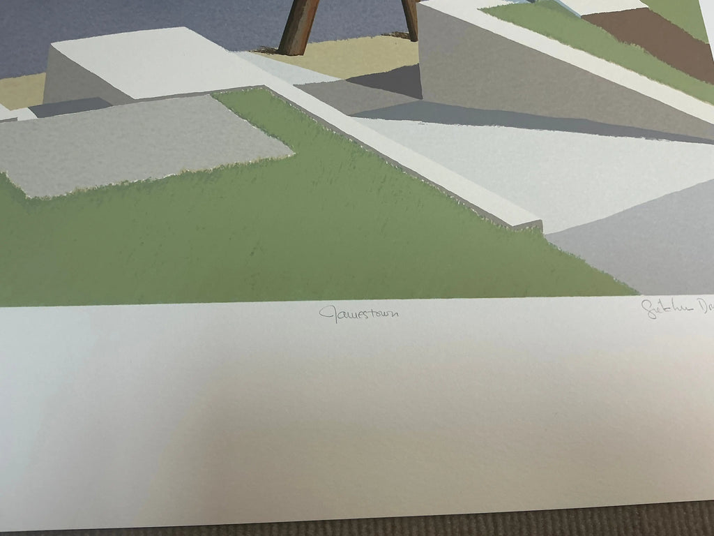 Gretchen Dow Simpson Jamestown Rhode Island signed limited edition serigraph artwork on paper showing coastal landscape and signature