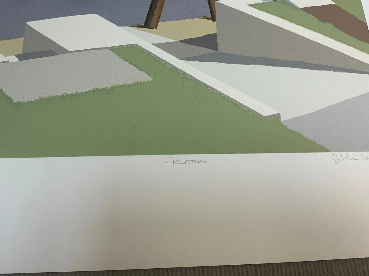 Gretchen Dow Simpson Jamestown Rhode Island signed limited edition serigraph artwork on paper showing coastal landscape and signature
