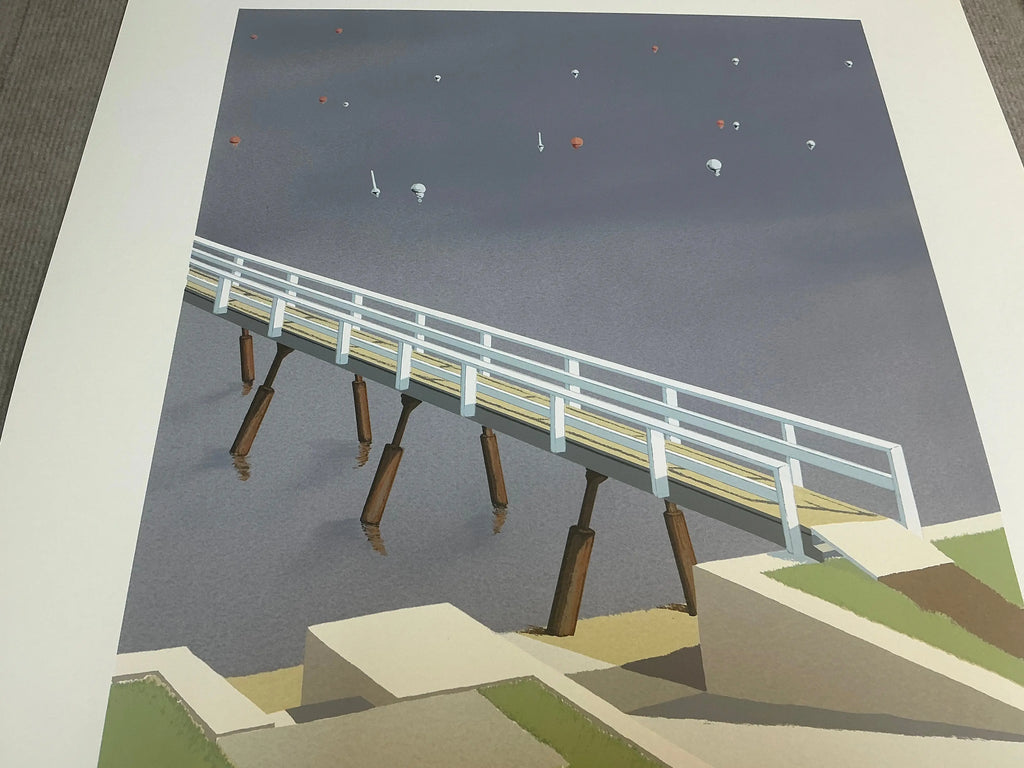 Gretchen Dow Simpson Jamestown Rhode Island signed limited edition serigraph artwork showing a scenic view of Jamestown.