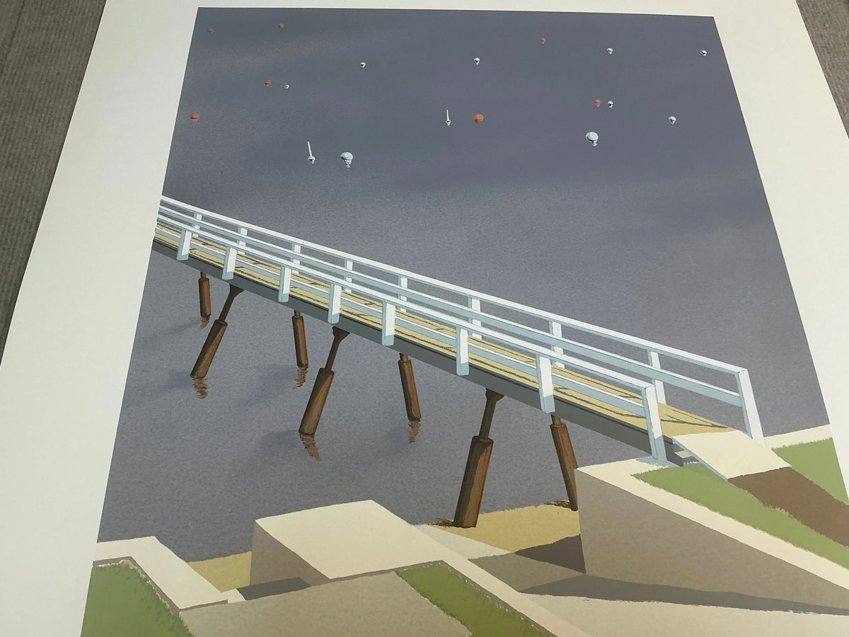 Gretchen Dow Simpson Jamestown Rhode Island signed limited edition serigraph artwork showing a scenic view of Jamestown.