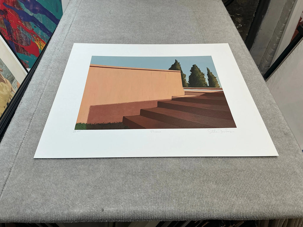 Signed Florence Italy limited edition serigraph print by Gretchen Dow Simpson, featuring vibrant cityscape details.
