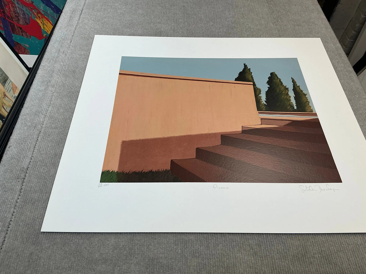 Signed limited edition Florence Italy serigraph print by Gretchen Dow Simpson featuring intricate architectural details.