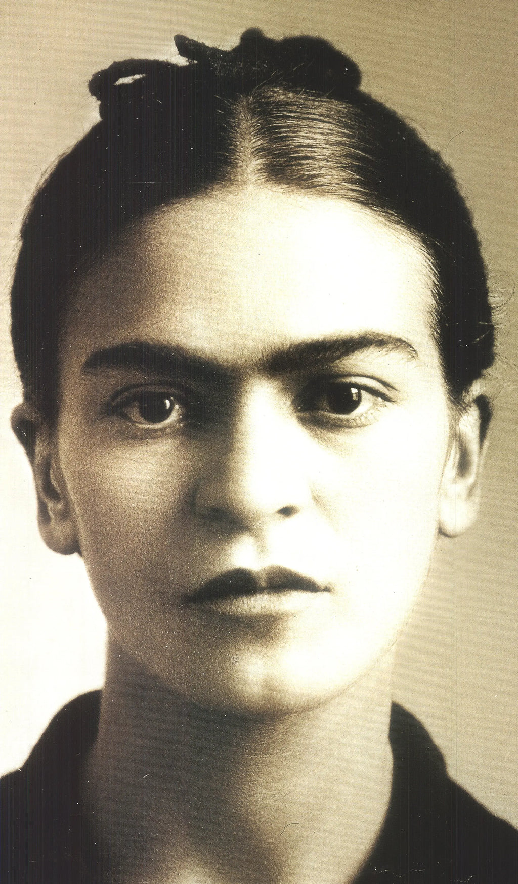 Offset lithograph art poster of Frida Kahlo's 1932 portrait by Guillermo Kahlo, showcasing vibrant artistic details.