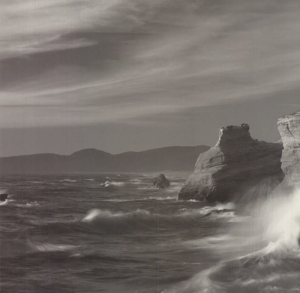 Vintage landscape art poster by Darrell Gulin featuring Cape Kiwanda surf scene from 1992.